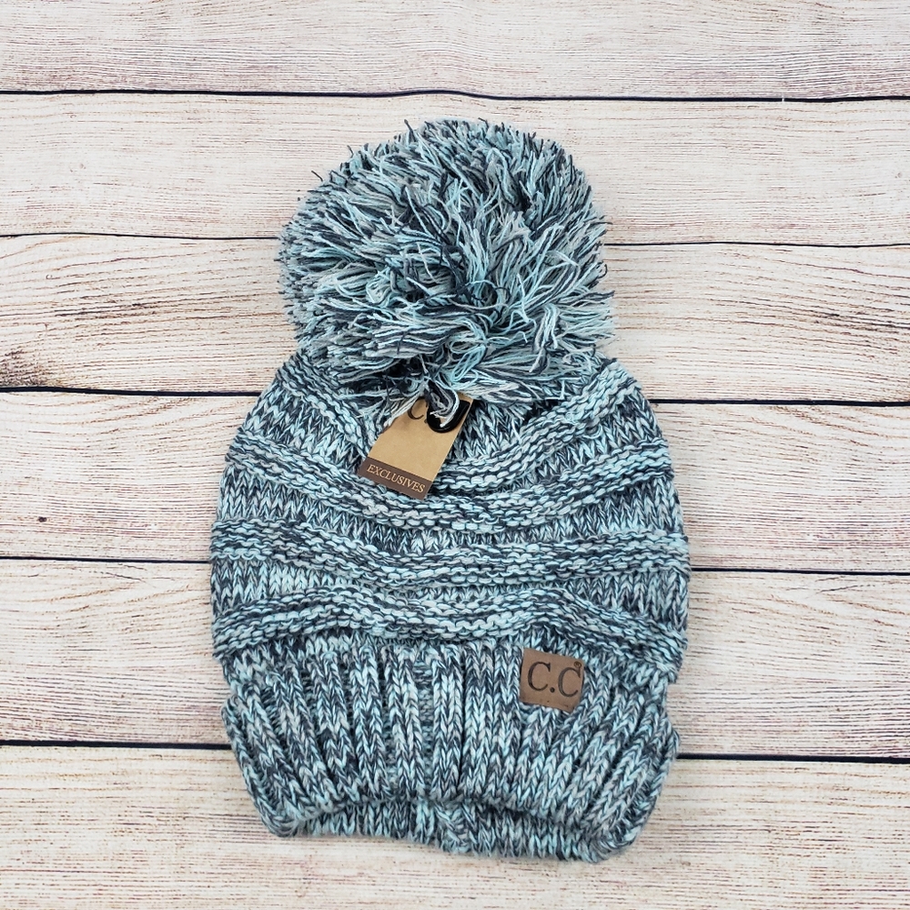 Tri-color slouchy pom C.C beanie